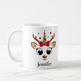 Unicorn Bow Red Green Reindeer Kerstmis Mok