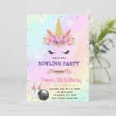 Unicorn bowling party-uitnodiging kaart (Staand voorkant)