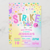 Unicorn Bowling Uitnodiging Bowling Birthday Parti (Voorkant / Achterkant)