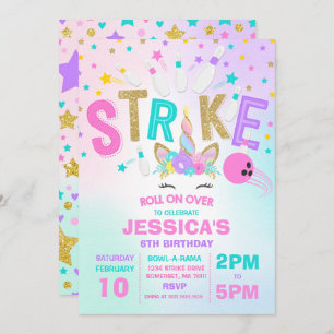 Unicorn Bowling Uitnodiging Bowling Birthday Parti