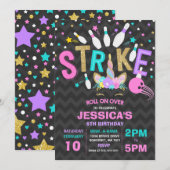 Unicorn Bowling Uitnodiging Bowling Birthday Parti (Voorkant / Achterkant)