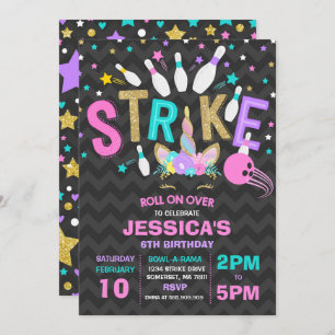 Unicorn Bowling Uitnodiging Bowling Birthday Parti