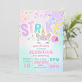 Unicorn Bowling Uitnodiging Bowling Birthday Parti (Staand voorkant)