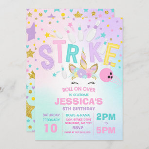 Unicorn Bowling Uitnodiging Bowling Birthday Parti