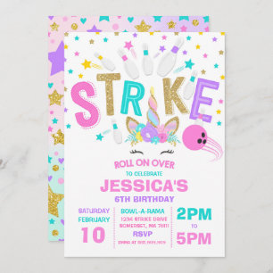 Unicorn Bowling Uitnodiging Bowling Birthday Parti