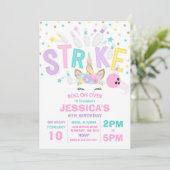 Unicorn Bowling Uitnodiging Bowling Birthday Parti (Staand voorkant)