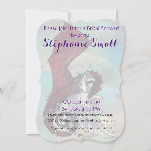 Unicorn Bridal Shower - Rode draak Kaart (Voorkant)