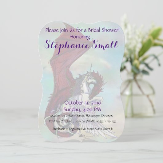 Unicorn Bridal Shower - Rode draak Kaart (Staand voorkant)