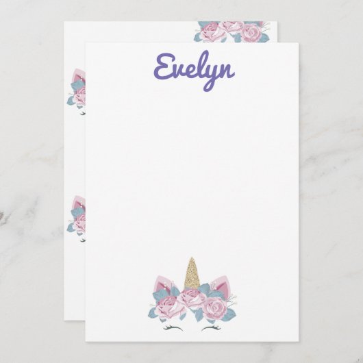 Unicorn Briefpapier Bedankkaart (Voorkant / Achterkant)