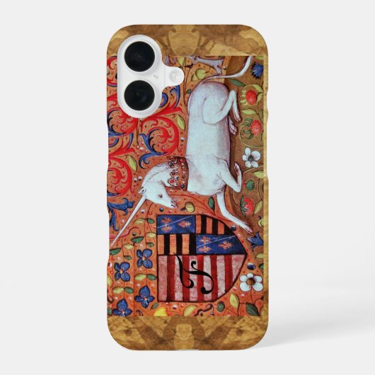 UNICORN Brown Parchment Monogram iPhone 16 Hoesje (Achterkant)