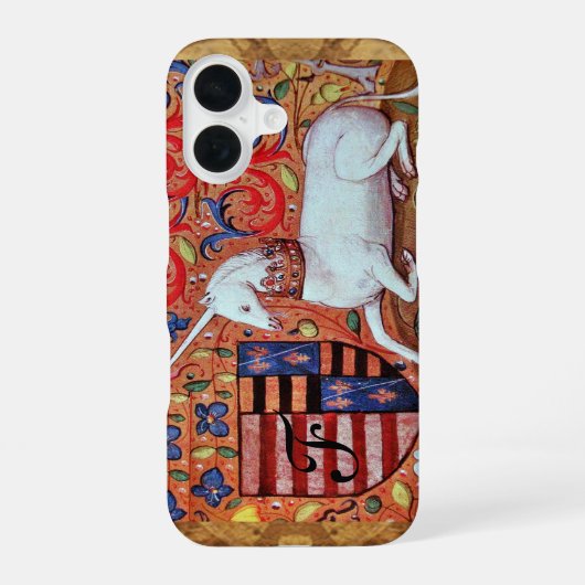 UNICORN Brown Parchment Monogram iPhone 16 Hoesje (Achterkant)