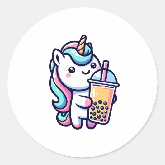 unicorn bubble tea lover ronde sticker (Voorkant)