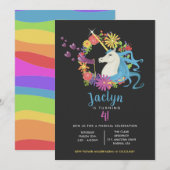 Unicorn Bubbles Birthday Party Invitation Kaart (Voorkant / Achterkant)