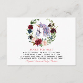 Unicorn Burgundy Flowers boekt Baby shower Informatiekaartje