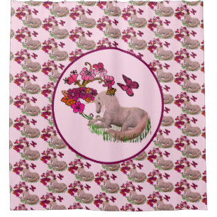 Unicorn Butterflies en bloemen Douchegordijn