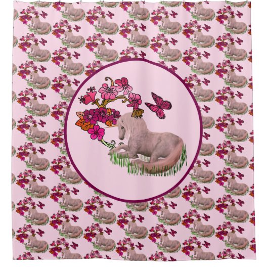 Unicorn Butterflies en bloemen Douchegordijn (Voorkant)