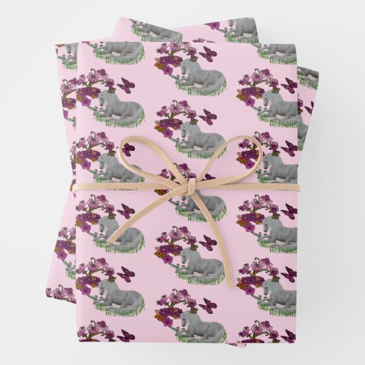 Unicorn Butterflies en bloemen Inpakpapier Vel (In situ)