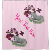 Unicorn Butterflies en Flowers, gepersonaliseerd Douchegordijn (Voorkant)