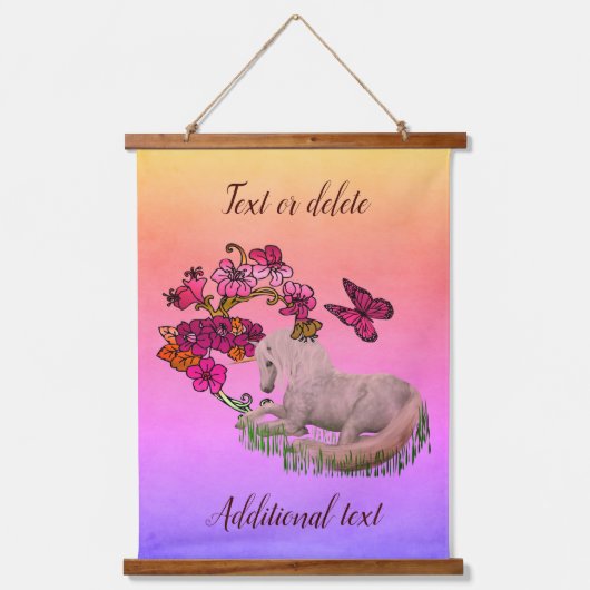 Unicorn Butterflies en Flowers, gepersonaliseerd Hangend Wandkleed (Voorkant)