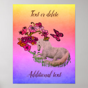 Unicorn Butterflies en Flowers, gepersonaliseerd Poster