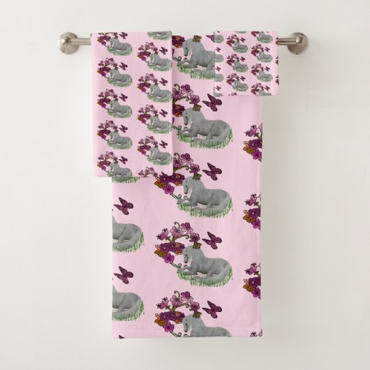 Unicorn Butterflies en Flowers Patroon Bad Handdoek (Insitu)