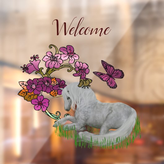 Unicorn Butterflies en Flowers Welcome Raamsticker (Vel 2)
