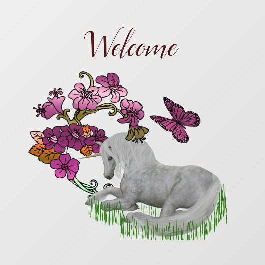 Unicorn Butterflies en Flowers Welcome Raamsticker (Vel)