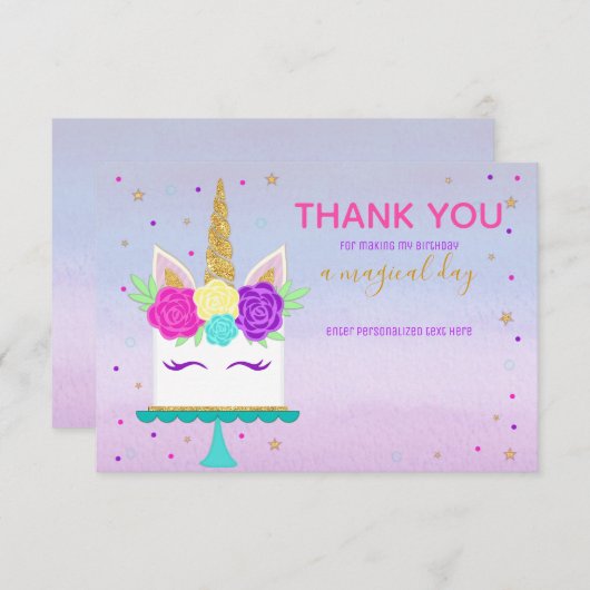 Unicorn Cake Bedankt voor je opmerking Roze Paars  (Voorkant / Achterkant)