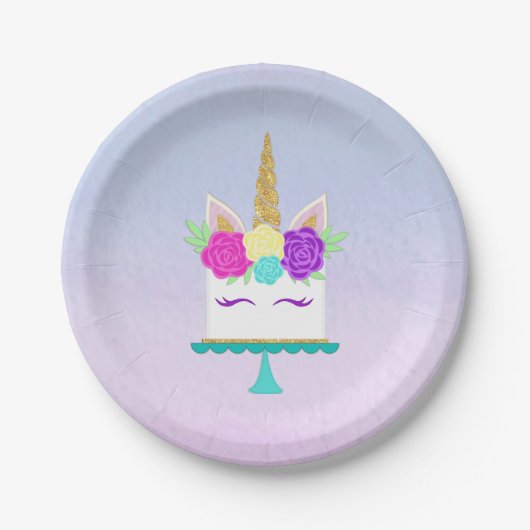 Unicorn Cake Birthday Bord Roze Paars Gold (Voorkant)