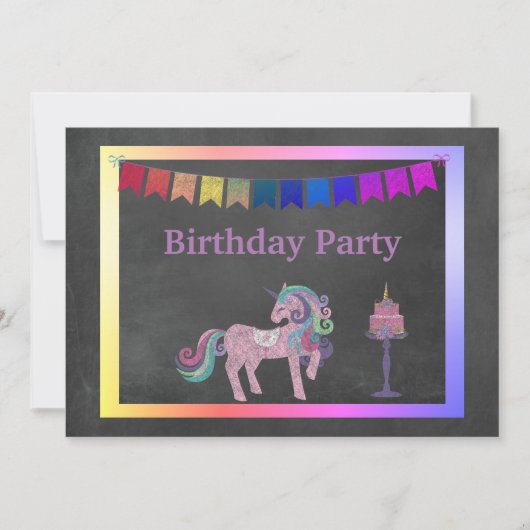 UNICORN CAKE RAINBOW BIRTHDAY PARTY KAART (Voorkant)