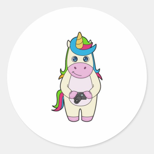 Unicorn Camera Ronde Sticker (Voorkant)