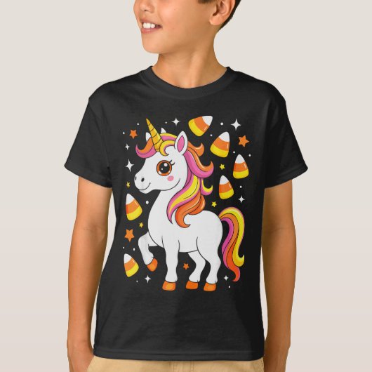 Unicorn Candy Corn Shirt Men Women Kids Halloween  (Voorkant)