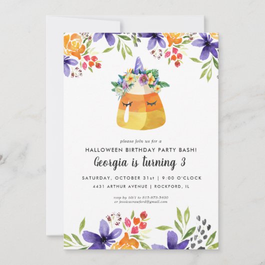 Unicorn Candy Corn | Uitnodiging van de Halloween- (Voorkant)