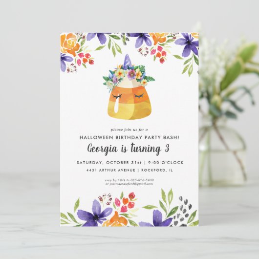 Unicorn Candy Corn | Uitnodiging van de Halloween- (Staand voorkant)