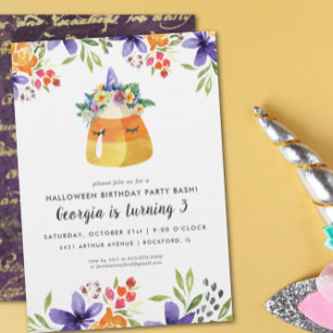 Unicorn Candy Corn   Uitnodiging van de Halloween-