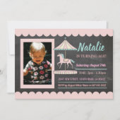 Unicorn Carousel Birthday Noite Pink Foto Chalk Kaart (Voorkant)