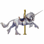 Unicorn Carousel Cutout/Pin Staand Fotobeeldje<br><div class="desc">Een prachtige,  witte fantasieeenhoorn,  die als carrouselmontage is getekend,  met blauw zadels,  bridle en collar,  met koperen bekleding/ketting. Geïnspireerd door de Unicorn Tapestries in het Metropolitan Museum of Art</div>