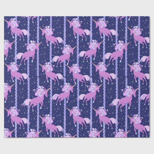 Unicorn Carousel- nacht Cadeaupapier (Vlak)