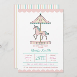 Unicorn Carrousel Baby shower nodigt roze mint uit Kaart