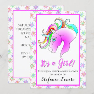 Unicorn Cartoon Rainbow Het is een meisje! Kaart
