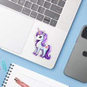 Unicorn cartoon tekening sticker (Laptop met iPhone)