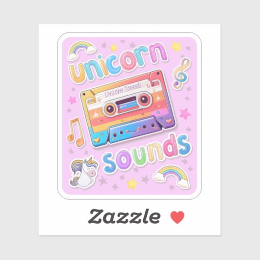 Unicorn Cassette Collage (+Achtergrond) Sticker (Vel)