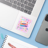 Unicorn Cassette Collage (+Achtergrond) Sticker (Laptop met iPhone)