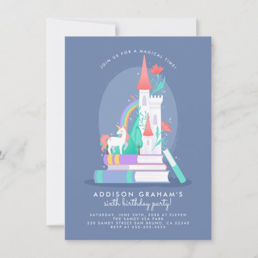Unicorn & Castle Fairytale Birthday Party Kaart (Voorkant)