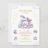 Unicorn Castle Rainbow magische verjaardag Save The Date (Voorkant)
