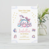 Unicorn Castle Rainbow magische verjaardag Save The Date (Staand voorkant)