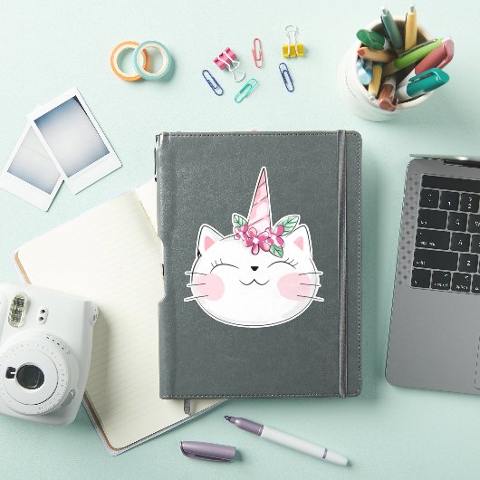 Unicorn Cat, Cute Cat, Little Cat, Kat, Flowers Sticker (iPad Cover)