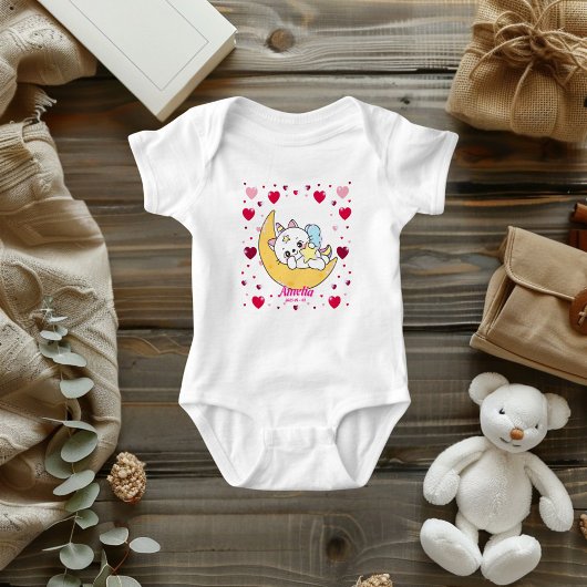 Unicorn Cat Dreams Magical Moon Hearts Romper