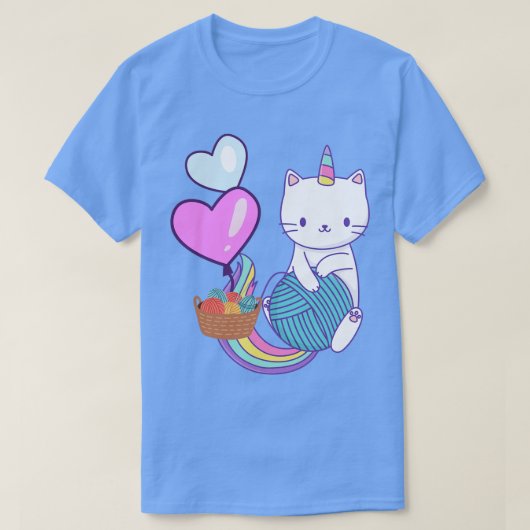 Unicorn Cat met Yarn beste breien ooit T-shirt (Design voorkant)
