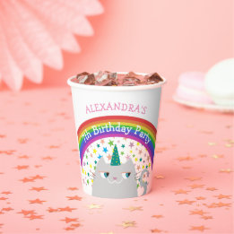 Unicorn Cat Rainbow Kids Birthday Papieren Bekers